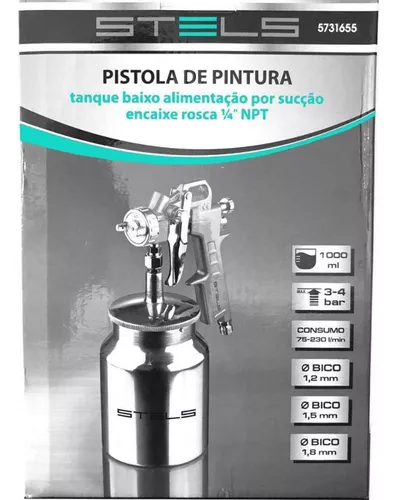 Pistola de pintura – tanque baixo alimentação por sucção – Encaixe rosca 1/4″ NPT